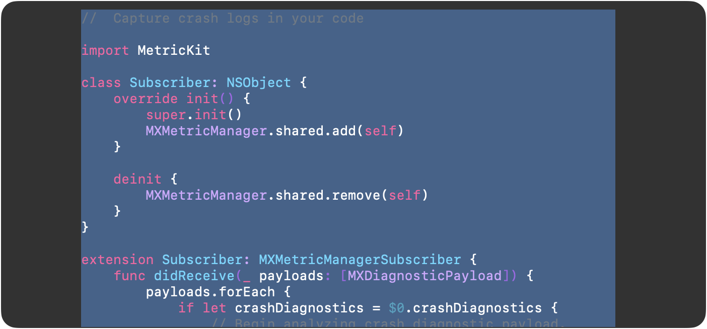 Screenshot of a crash log being copied with Copy Code