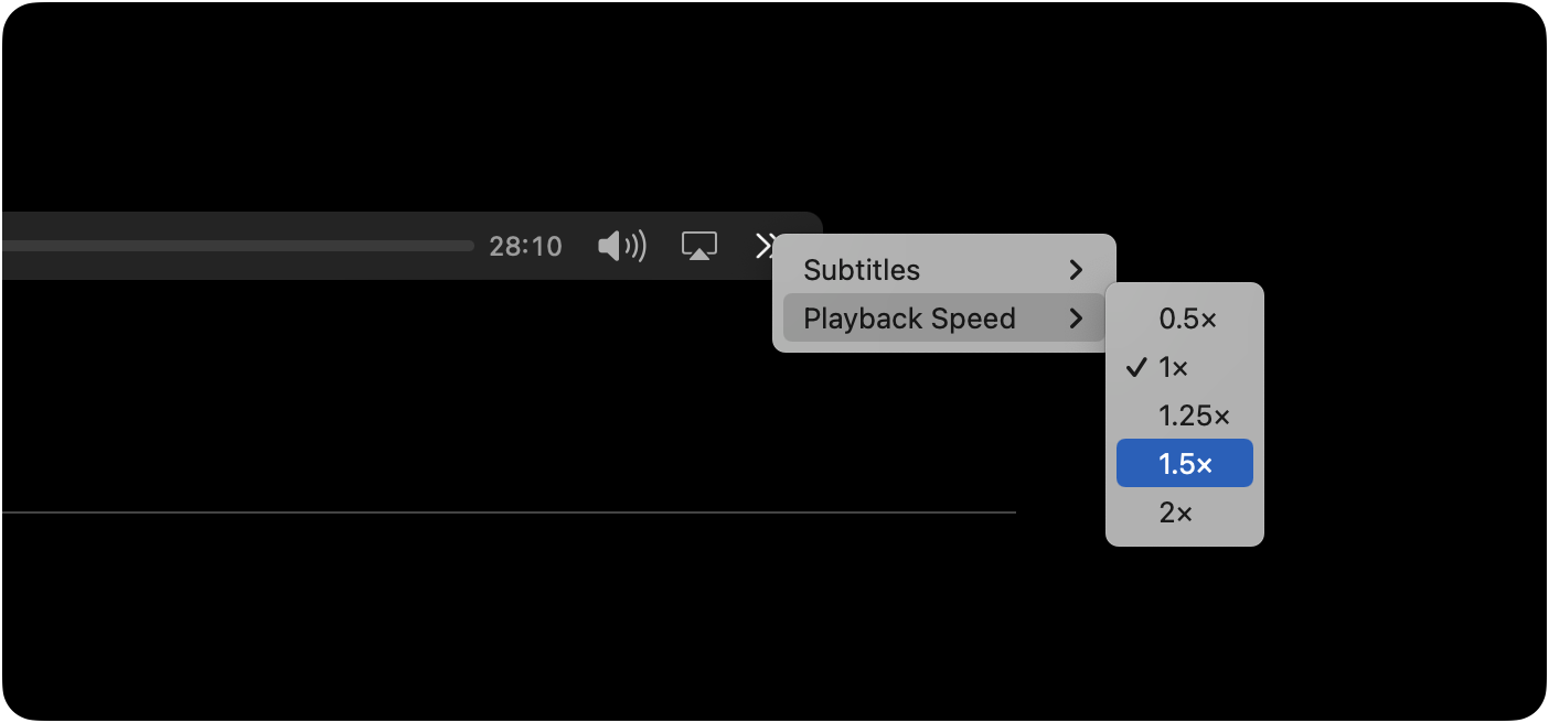 Screenshot of Playback Speed menu