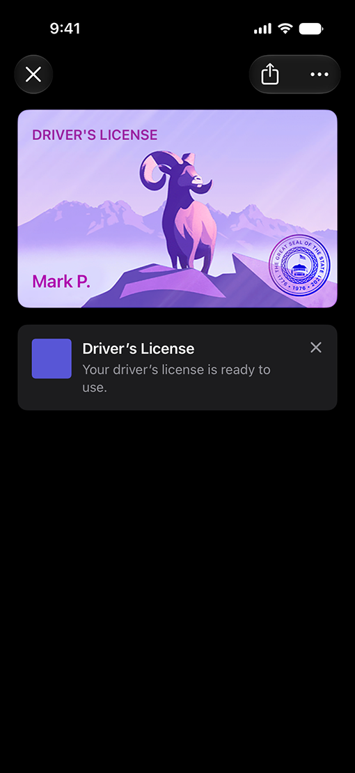 iPhone showing a driver's license in Apple Wallet