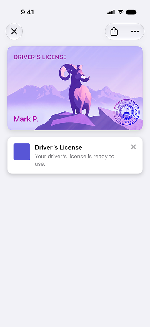 iPhone showing a driver's license in Apple Wallet