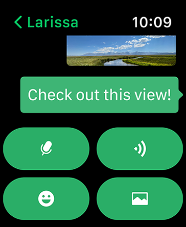 Apple Watch showing the photos picker within a message app.